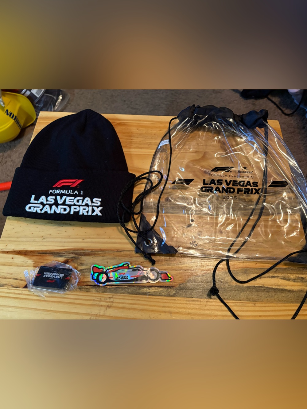 Formula 1 Las Vegas Grand Prix Black Beanie & Clear Drawstring Bag Set